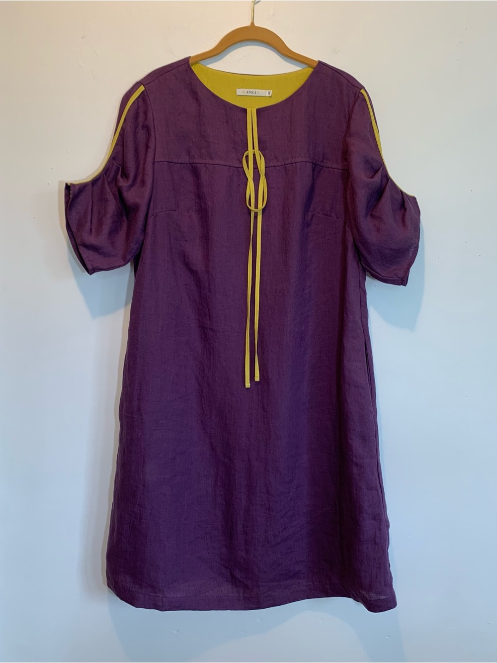 Enli-5 Linen Purple Bohemian Shift Dress Large EU 42